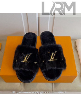 Louis Vuitton LV Embroidered Mink Fur Homey Mules Black 2020 (For Women and Men)