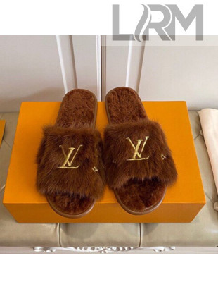 Louis Vuitton LV Embroidered Mink Fur Homey Mules Brown 2020 (For Women and Men)