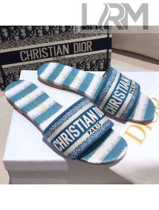 Dior Dway Flat Slide Sandals in Ocean Blue D-Stripes Embroidered Cotton 2021 41