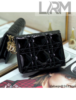 Dior Mini Lady Dior Wallet In Black Patent Cannage Calfskin 2021