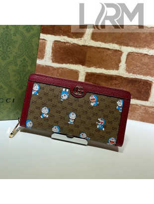 Doraemon x Gucci GG Canvas Zip Around Wallet 647787 Beige/Red 2021