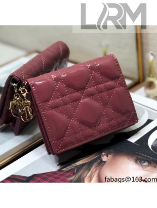 Dior Mini Lady Dior Wallet In Dark Pink Patent Cannage Calfskin 2021