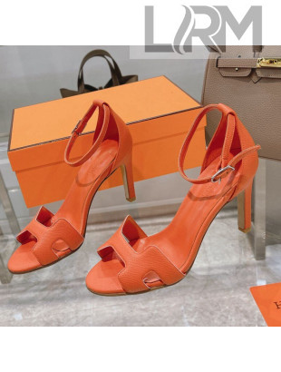 Hermes Premiere Grained Leather Heel 9cm Sandals Orange 2021 23