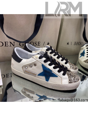 Golden Goose Super-Star Sneakers in White Mesh and Leather with Blue Star 2021