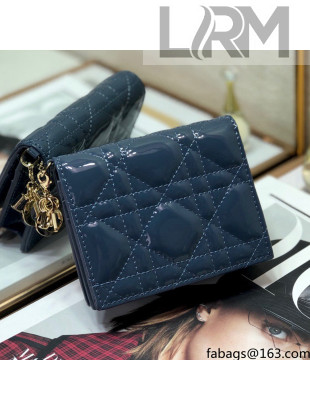 Dior Mini Lady Dior Wallet In Blue Patent Cannage Calfskin 2021
