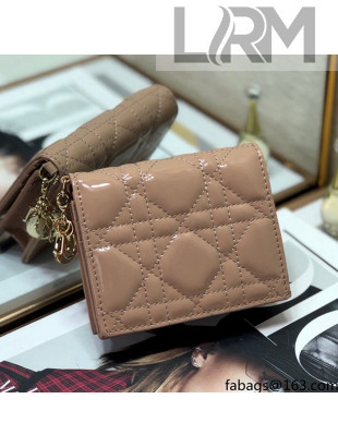 Dior Mini Lady Dior Wallet In Nude Pink Patent Cannage Calfskin 2021
