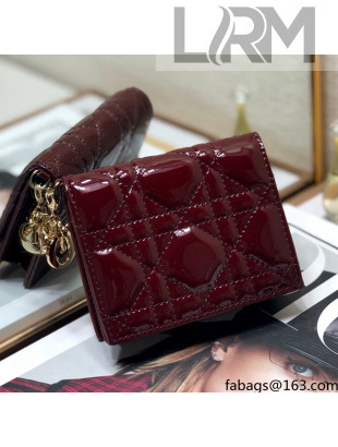 Dior Mini Lady Dior Wallet In Burgundy Patent Cannage Calfskin 2021