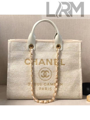 Chanel Toile Large Deauville Denim Canvas Shopping Bag White 2019