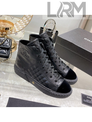 Chanel Leather High-Top Sneakers Black 2021 111715