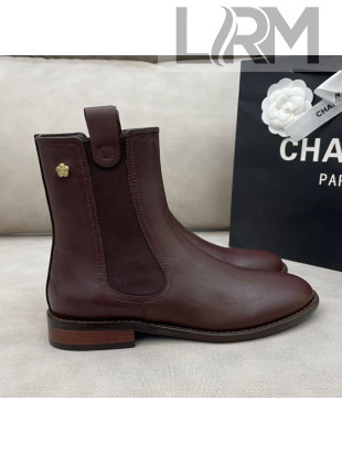 Chanel Camellia Calfskin Short Boots 405 Brown 2020