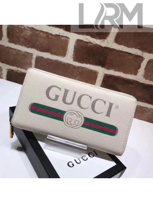 Gucci Logo Leather Zip Around Wallet 496317 White 2017