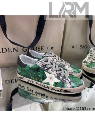 Golden Goose Super-Star Sneakers in Green Snake Pattern Leather with White Star 2021