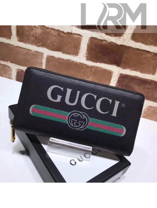 Gucci Logo Leather Zip Around Wallet 496317 Black 2017