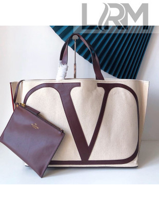 Valentino Small VLogo Canvas Tote Beach Bag White 2019