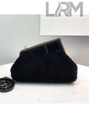 Fendi First Small Wool Sheepskin Bag Black 2021 80018M