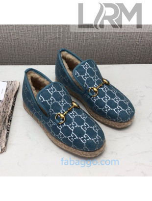 Gucci Silver GG Lamé Wool Flat Loafers ‎575850 Blue 2020 (For Women and Men)