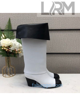 Chanel Calfskin Foldover Heel High Boots 65 mm G36719 White/Black 2020