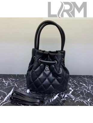 Balenciaga B. Quilted Leather Bucket Bag With Handles Black 2020