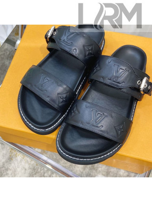 Louis Vuitton Bom Dia Monogram Leather Flat Sandals Black 2021