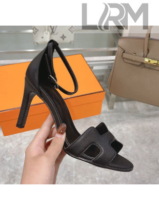 Hermes Premiere Grained Leather Heel 9cm Sandals Black 2021 31
