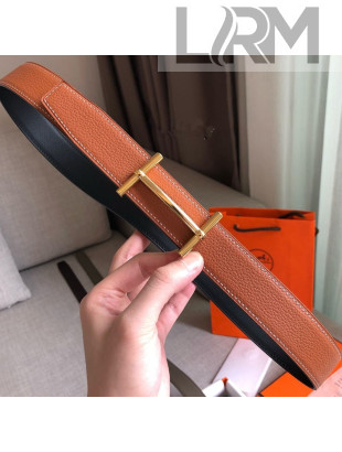 Hermes H D'Ancre Reversible Leather Buckle Belt 32mm Khaki/Gold 2019