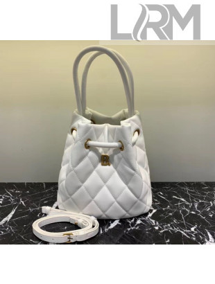 Balenciaga B. Quilted Leather Bucket Bag With Handles White 2020