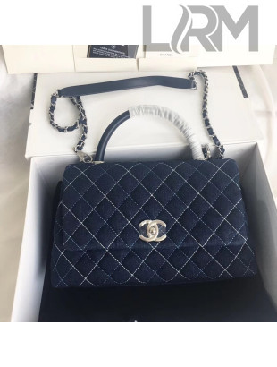 Chanel Quilted Denim Coco Handle Flap Top Handle Bag 28cm Blue 2019
