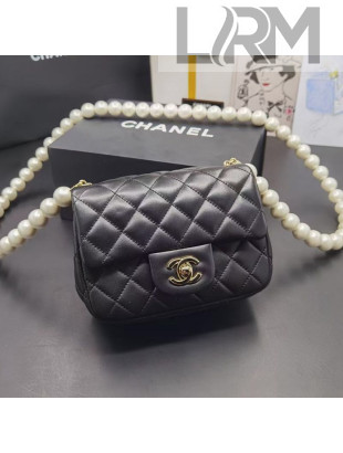 Chanel Quilted Lambskin Mini Square Flap Bag with Pearl Chain A01115 Black 2021