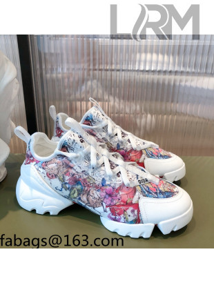 Dior D-Connect Dioramour Sneakers in Zodiac Printed Technical Fabric Multicolor/Pink 2021