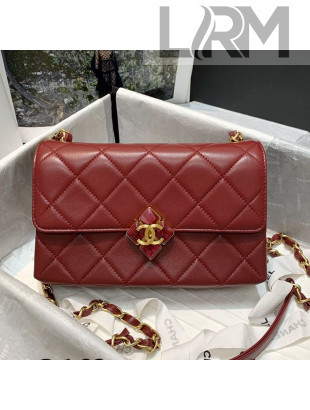 Chanel Quilted Lambskin Small Flap Bag with Plexi & Gold-Tone Metal AS2634 Burgundy 2021