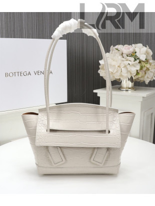 Bottega Veneta Arco Small Crocodile Embossed Leather Top Handle Bag White 2019