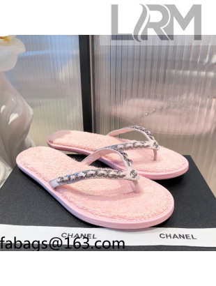 Chanel Leather Towel Chain Flat Thong Slide Sandals Pink 2021