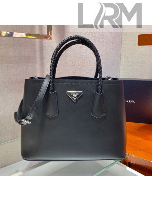 Prada Double Medium Leather Braided Handbag 1BG775 Black 2021