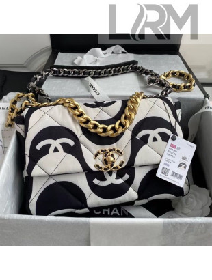 Chanel 19 CC Printed Fabric Large Flap Bag AS1161 Black/White 2021