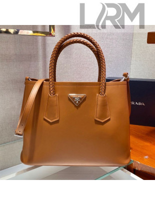 Prada Double Medium Leather Braided Handbag 1BG775 Brown 2021