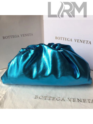 Bottega Veneta Large The Pouch Clutch in Crinkled Metallic Leather Blue 2019