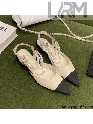 Chanel Lambskin Slingbacks With Imitation Pearls G37534 Off-white 2021