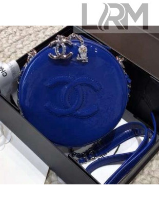 Chanel Patent Leather Round As Earth Evening Bag A91946 Royal Blue 2018
