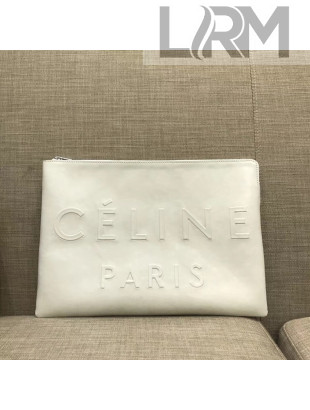 Celine Made in Large Clutch Pouch in Leather White 2018