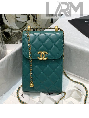 Chanel Calfskin Vertical Clutch with Adjustable Chain Strap AP2291 Green 2021