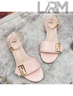 Fendi Crocodile Embossed Leather Sandals Light Pink 2021