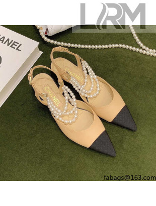 Chanel Lambskin Slingbacks With Imitation Pearls G37534 Apricot 2021