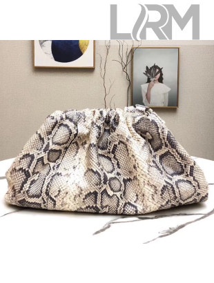 Bottega Veneta The Pouch Soft Oversize Clutch Bag in Python Leather White/Grey 2020