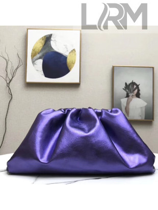 Bottega Veneta The Pouch Soft Oversize Clutch Bag in Metallic Leather Purple 2020