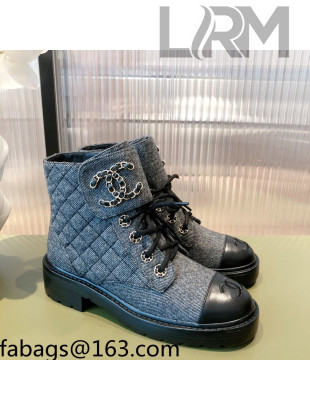 Chanel Fabric Lace-ups Ankle Boots G36424 Gray 2021