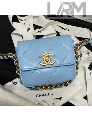 Chanel Calfskin Small Flap Coin Purse with Chain AS2376 Blue 2021