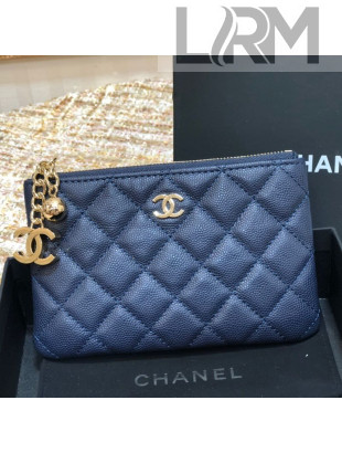 Chanel Grained Calfskin Mini Pouch with Charm A70119 Navy Blue CP01 2021 
