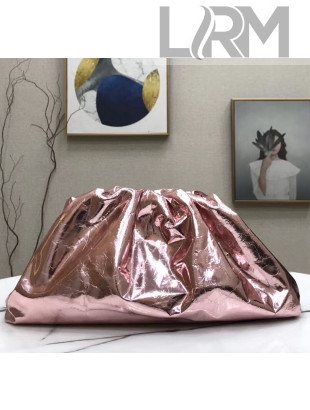 Bottega Veneta The Pouch Soft Oversize Clutch Bag in Metallic Leather Pink 2020