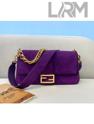 Fendi Large Baguette Suede Shoulder Bag Purple 2021 308L