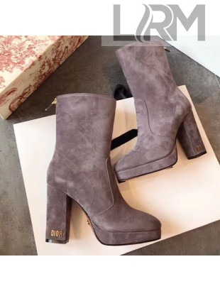 Dior D-Rise Suede Zipped High-Heel Ankle Boot Grey 2019